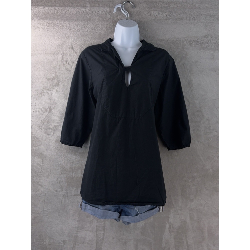 LABO.ART‎ Blouse Womens Size Large Black Popover Keyhole Relaxed Minimalist
